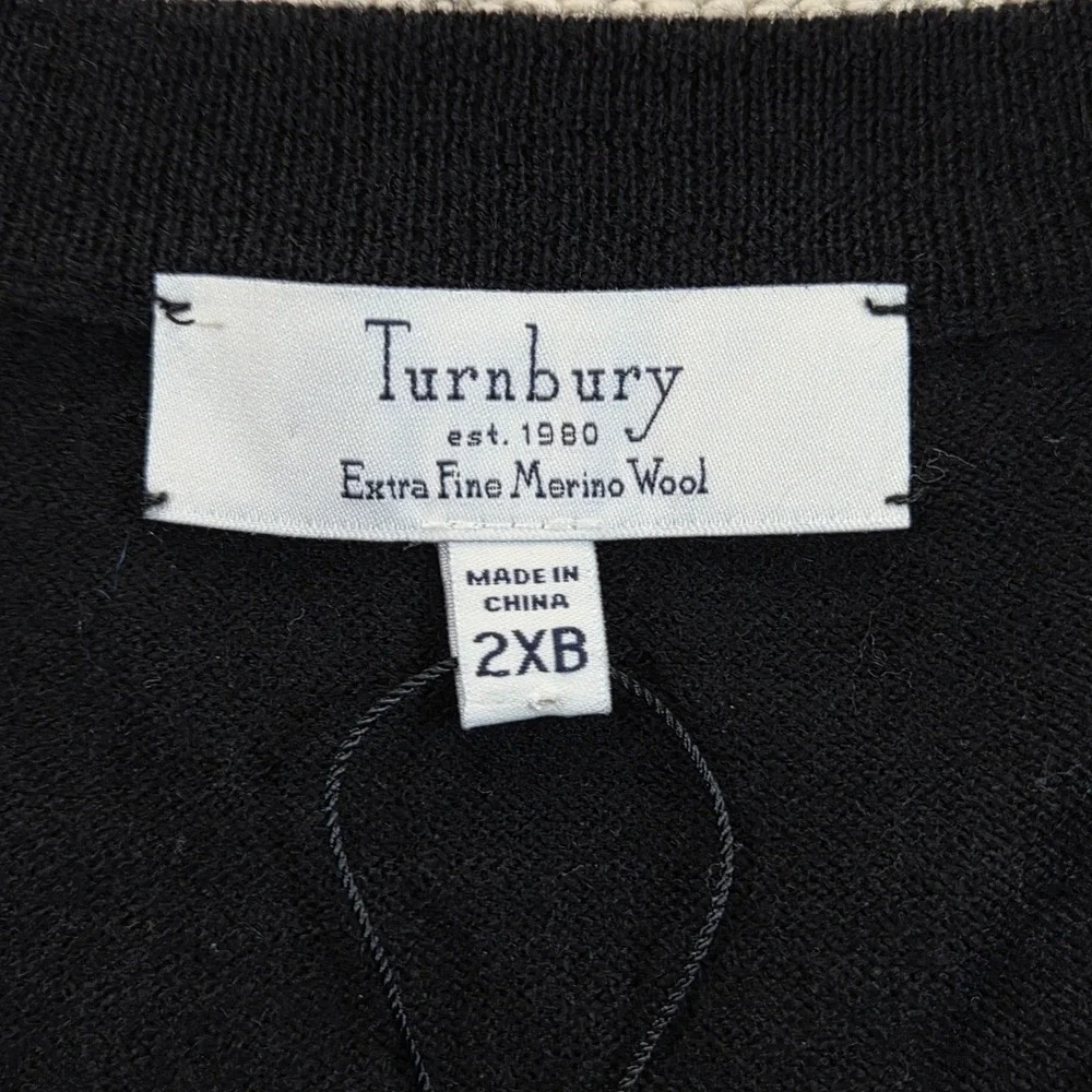 NEW Turnbury Extra‎ Fine Merino Wool Sweater Vest Mens 2XB Black V Neck